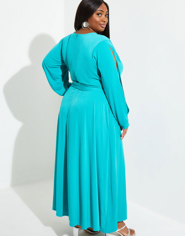 Split Sleeve Faux Wrap Maxi Dress, Deep Peacock Blue image number 1