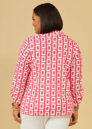 Ruched Sleeved Square Print Blazer, Pink image number 1
