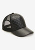 Quilted Faux Leather Trucker Hat, Black image number 0