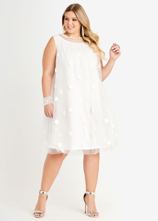 Faux Leather Dot Mesh A Line Dress, White image number 0