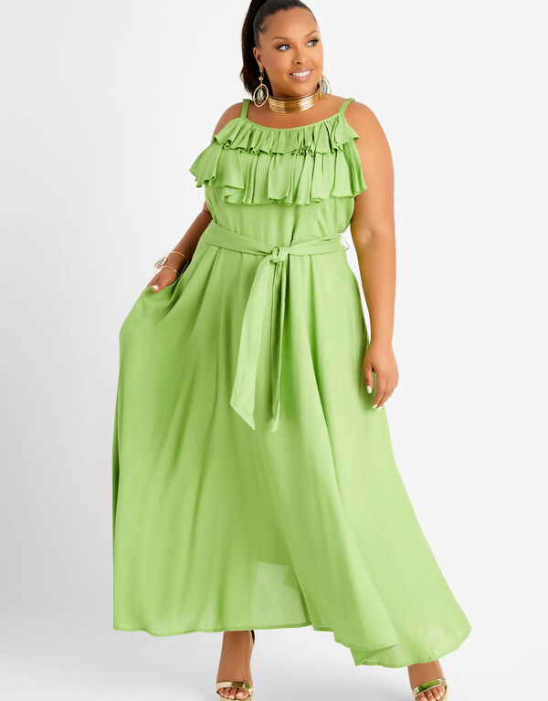 Ruffled Maxi Dress, Parrot Green image number 0