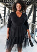 Tiered Tulle Sweater Dress, Black image number 0