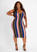 Double Scoop Stripe Bodycon Dress, Coral image number 0