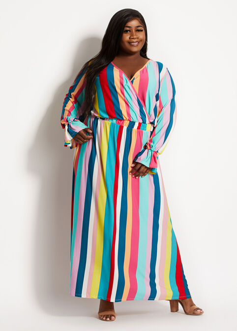 Striped Mock Wrap Knit Maxi Dress, Multi image number 0