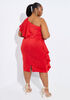 Ruffled One Shoulder Bodycon Dress, Barbados Cherry image number 1