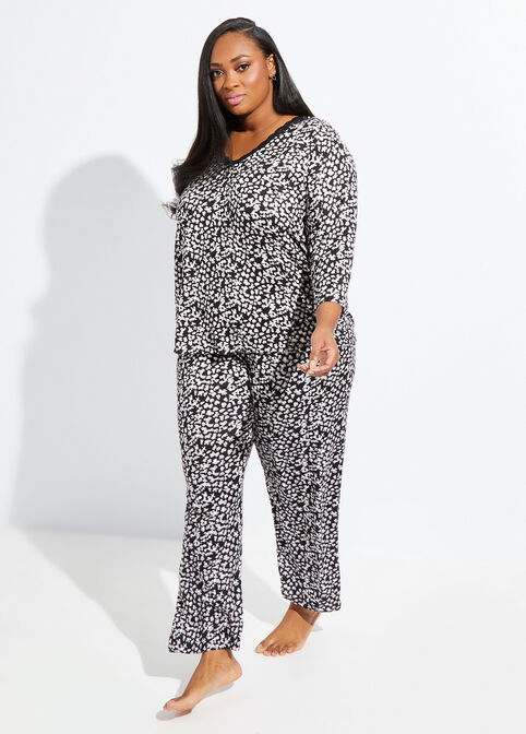 Rene Rofe Leopard Pajama Set, Black Animal image