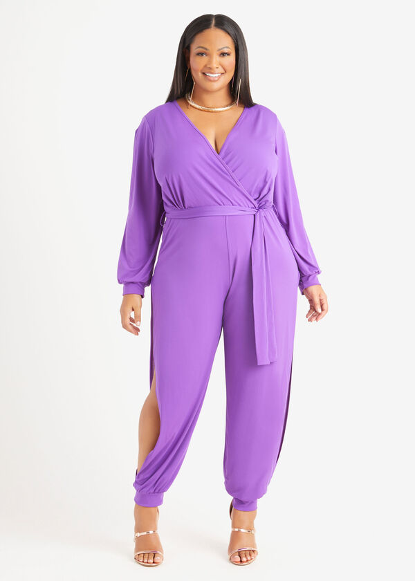 Tall Cutout Faux Wrap Jumpsuit, Purple image number 0