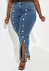 Button Embellished Split Hem Jeans, Denim Blue image number 0