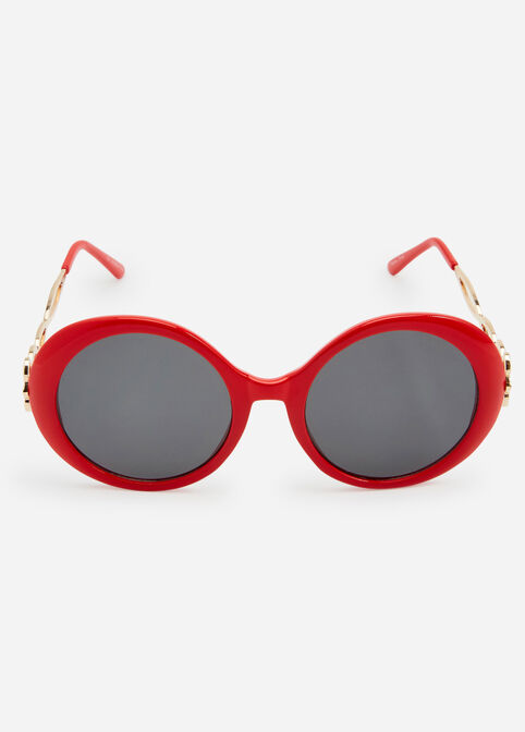 Red Round Hardware Sunglasses, Red image number 1
