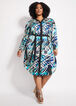 Belted Abstract Sateen Dress, Estate Blue image number 0