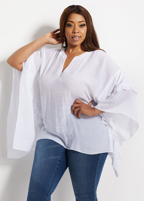 Plus Size Sheer Gauze Ruffle Cape Kimono Sexy Chic Summer Flowy Tops image number 0