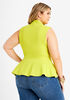 Tie Neck Sleeveless Knit Peplum Top, Bright Chartreuse image number 1