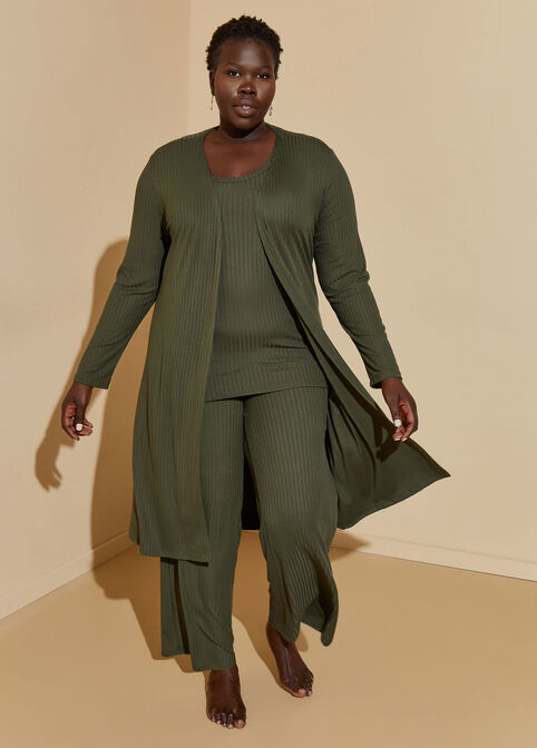 Ribbed Lounge Duster, Olive image number 0
