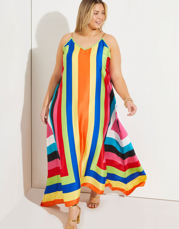 Chain Trimmed Rainbow Maxi Dress, Multi image number 0