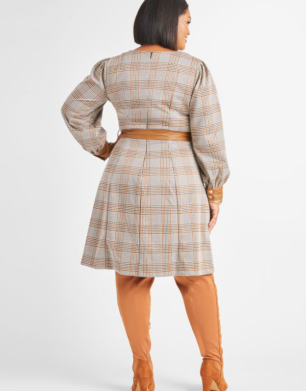 Faux Leather And Plaid A Line Dress, Multi image number 1