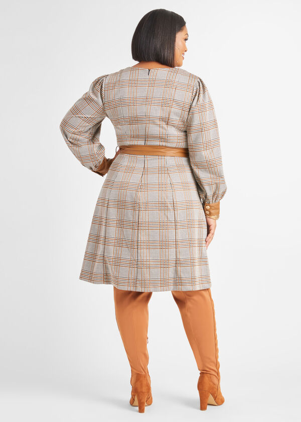 Faux Leather And Plaid A Line Dress, Multi image number 1