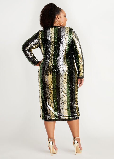 Sequin Stripe Bodycon Dress, Multi image number 1