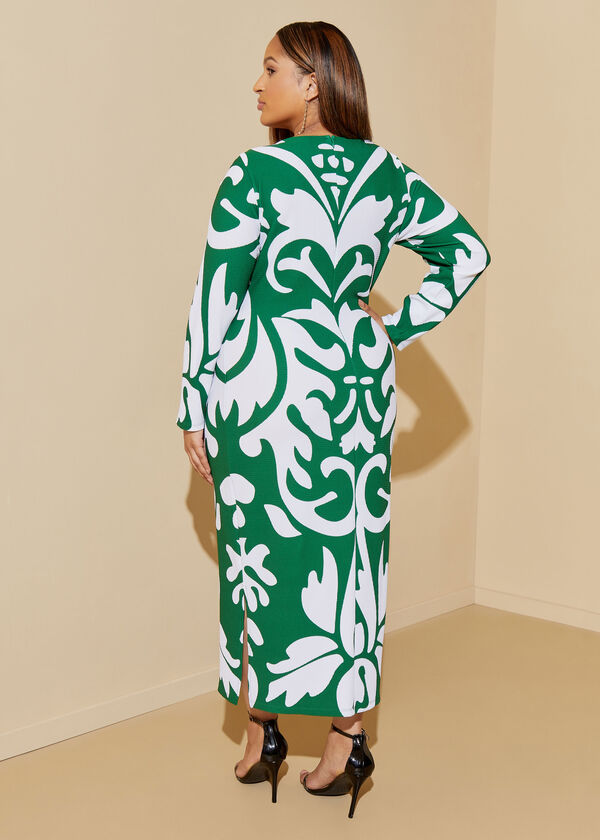 Printed Textured Sheath Dress, Abundant Green image number 1