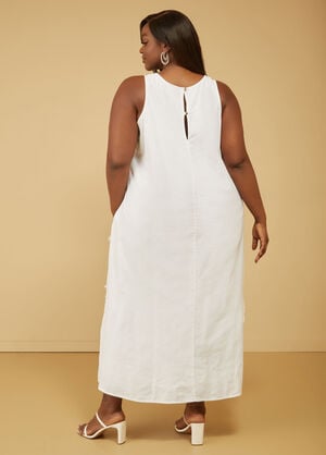 Frayed Linen Blend Maxi Dress, White image number 1