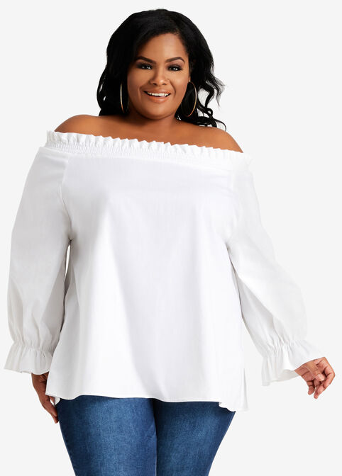Plus Size Chic Ruffle Off The Shoulder Flared Peasant Sleeve Top image number 0