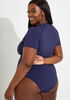 Zip Front Sleeved Swimsuit, Navy image number 1