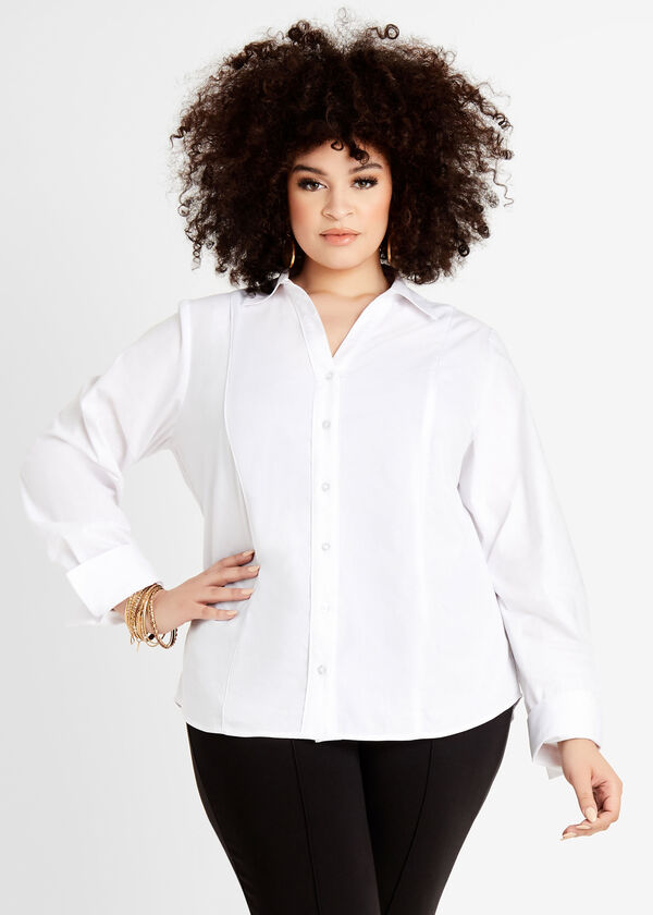 Tall White Cotton Button Up, White image number 0