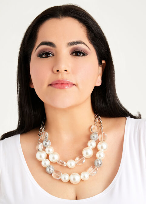 Oversize Bead Layer Necklace, Pearl image number 0