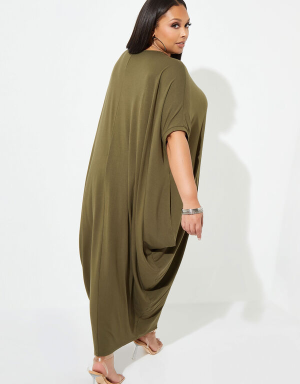 Zip Detailed Cocoon Maxi Dress, Olive Night image number 1
