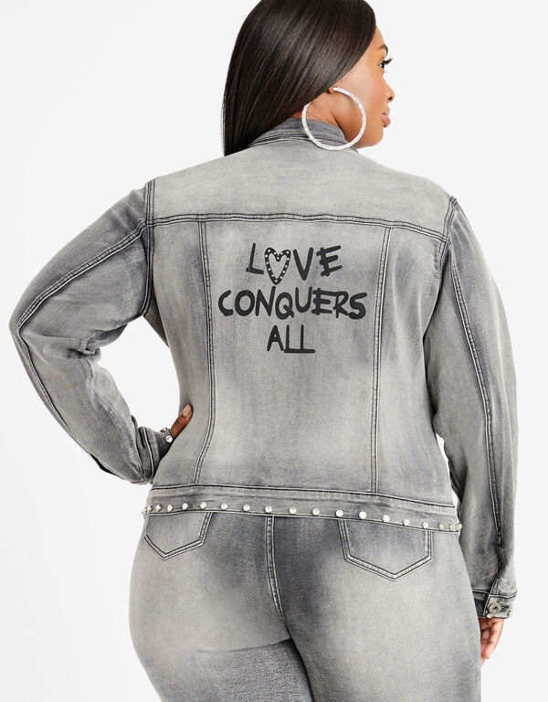 Love Conquers All Denim Jacket, Grey image number 1