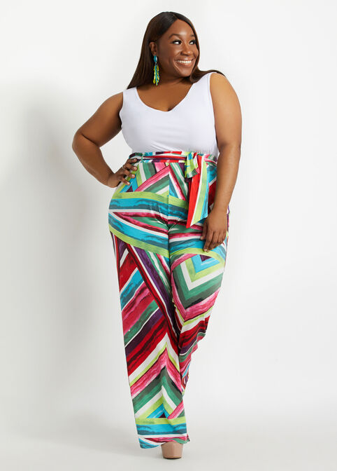 Belted Striped Knit Wide Leg Pant, Multi image number 2
