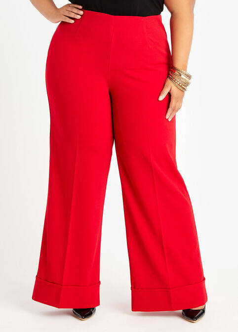 Red Hi Rise Cuffed Wide Leg Pant, Red image number 0