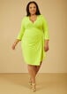 Stretch Knit Faux Wrap Dress, LIME PUNCH image number 0