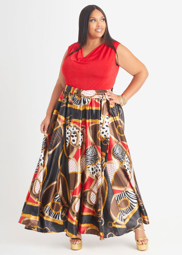 Printed Satin A Line Maxi Skirt, Multi image number 2