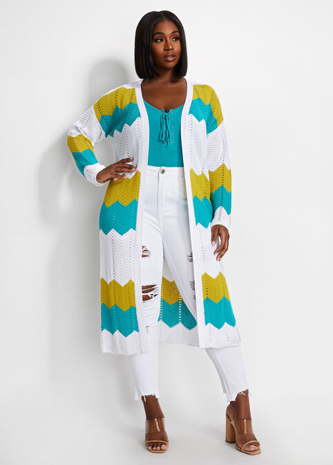 Chevron Open Front Duster Cardigan, Veridian Green image number 0