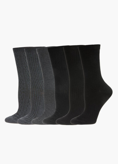 Memoi 6PK Knit Crew Socks, Black Combo image number 0