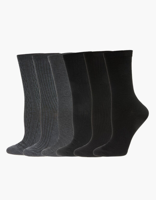 Memoi 6PK Knit Crew Socks, Black Combo image number 0