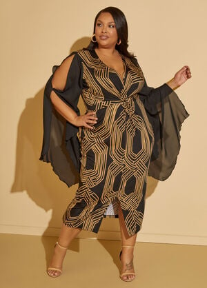 Paneled Printed Sheath Dress, Black Combo image number 0