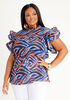 Ruffled Printed Pleated Blouse, White image number 0
