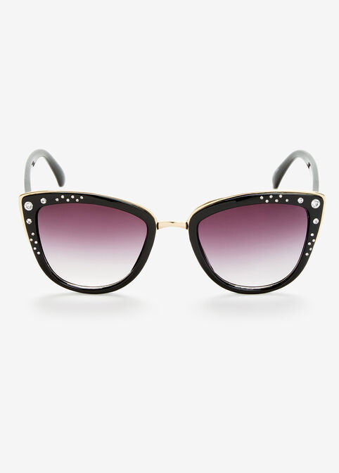 Black Rhinestone Cateye Sunglasses, Black image number 0