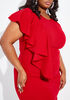 Ruffled Textured Knit Maxi Dress, Red image number 2