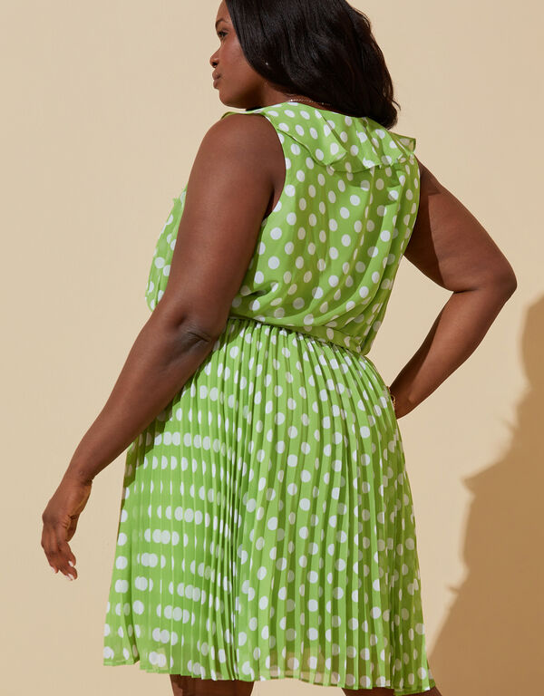 Pleated Polka Dot Dress, Parrot Green image number 1