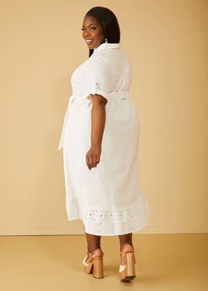 Embroidered Linen-Blend Dress, White image number 1