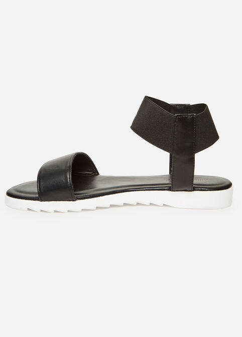 Faux Leather Wide Width Sandals, Black image number 3