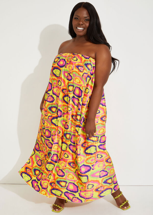 Strapless Printed Maxi Dress, Multi image number 4