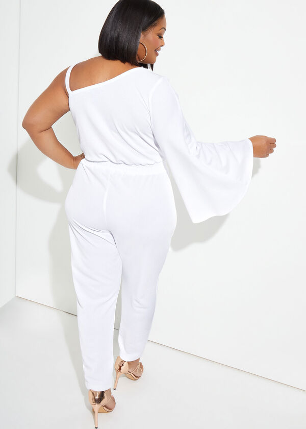 Chain Trimmed Textured Jumpsuit, White image number 1