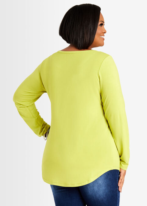 Basic Stretch Knit Long Sleeve Tee, Green Oasis image number 1
