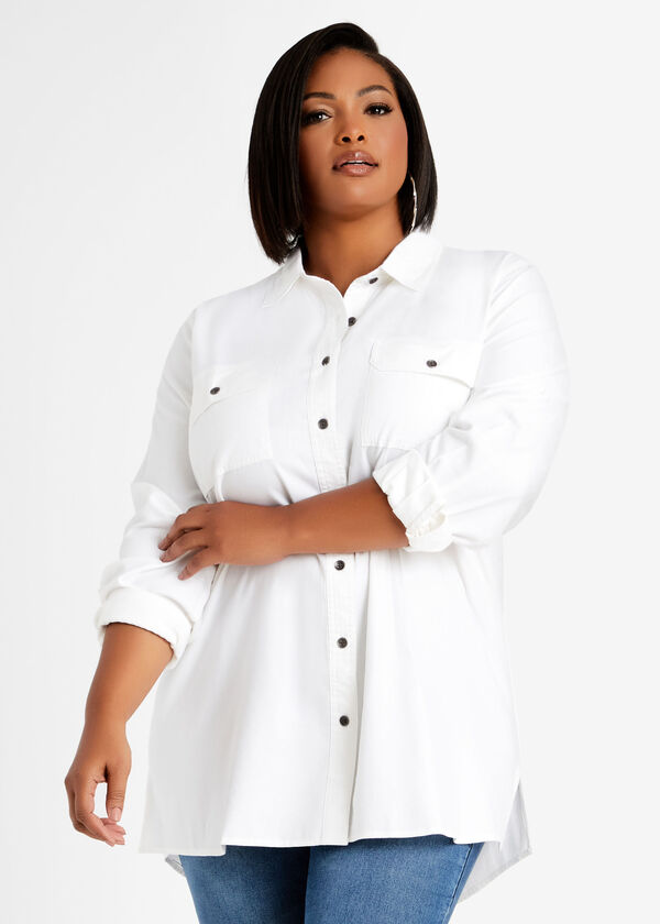 White Twill Button Up Top, White image number 2