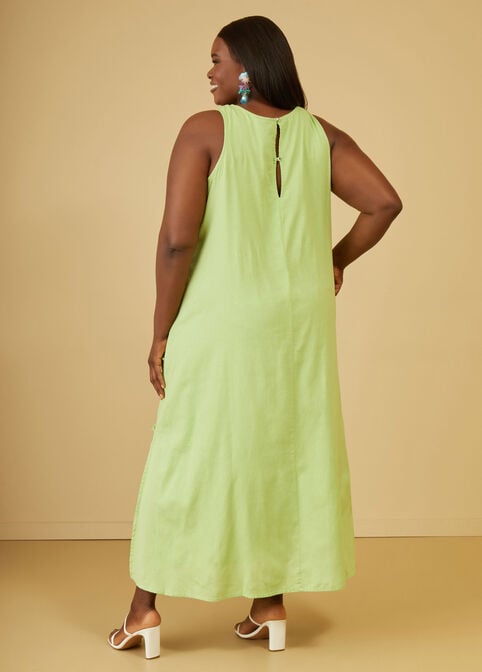 Frayed Linen Blend Maxi Dress, Jade Lime image number 1