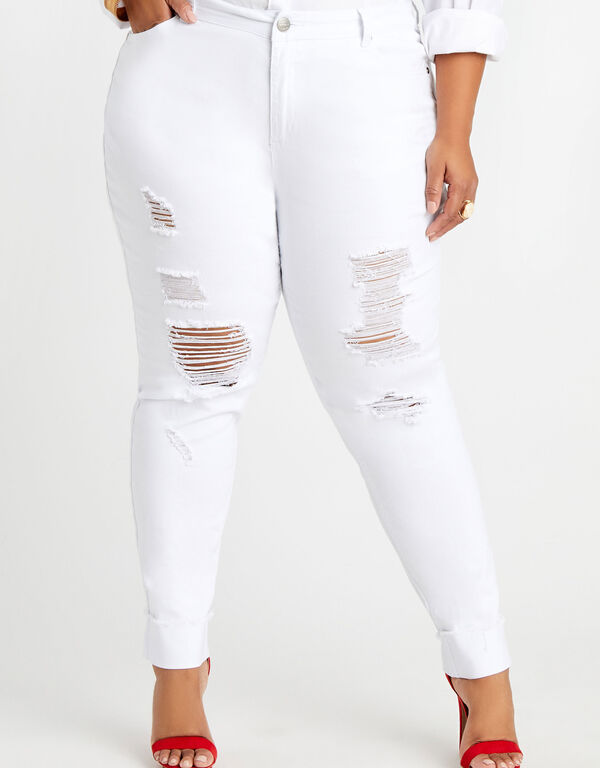 Rolled Cuff Distressed Skinny Jean, White image number 0