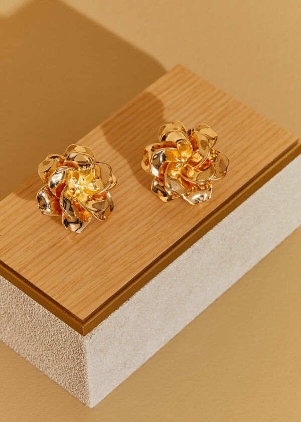 Gold Tone Flower Earrings, Gold image number 1